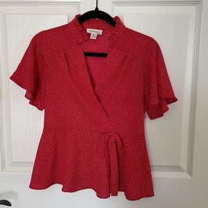 red polka dot top